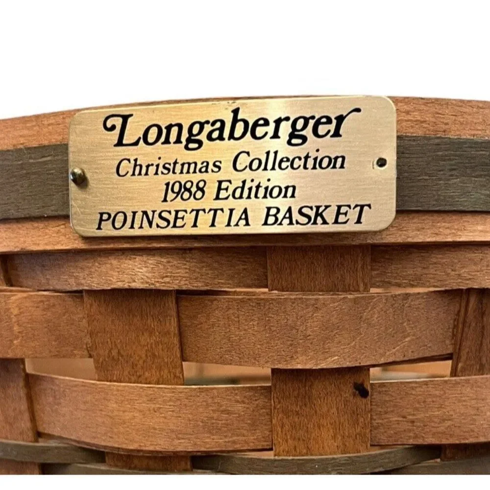 LONGABERGER 1988 Christmas Collection Poinsettia Basket W Handle Green Vintage